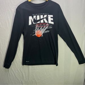 Nike Swoosh Basketball Dri-Fit Long Sleeve Tee Shirt Black - Size Small